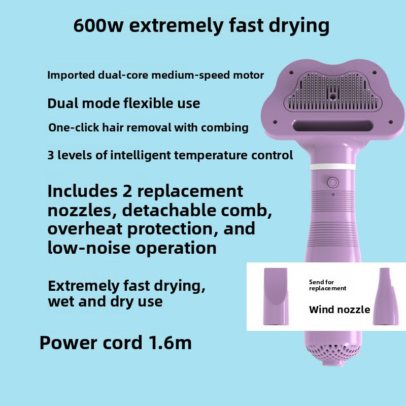 Quiet Pet Hair Dryer and Grooming Brush with Overheat Protection