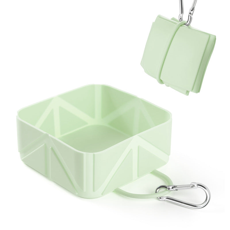 Foldable Food-Grade Silicone Pet Bowl with Carabiner Clip for Camping and Travel