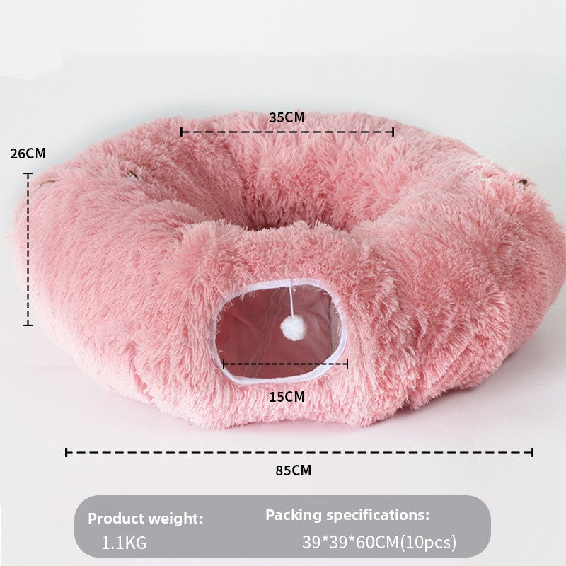 Plush PV fleece cat tunnel nest with removable cushion, view 8