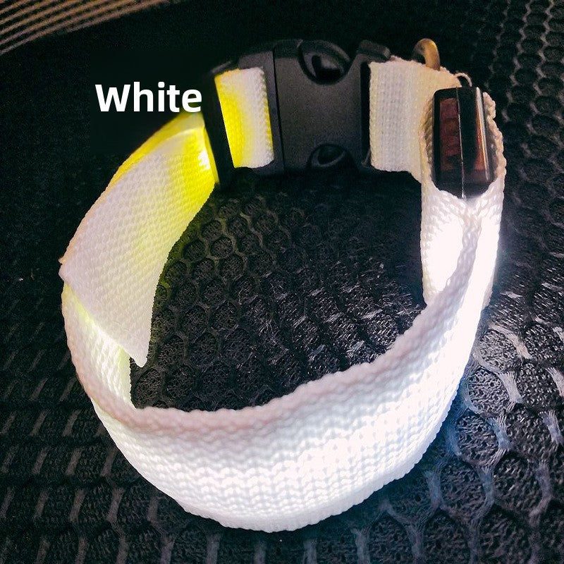 LED nylon pet collar with double-sided glow in Yellow, close-up detail