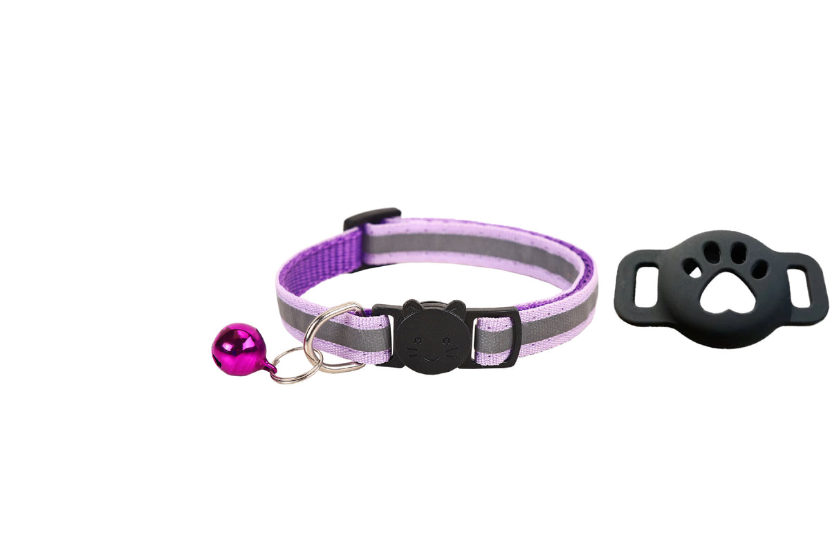 Reflective breakaway cat collar with silicone AirTag holder sleeve and bell, view 29
