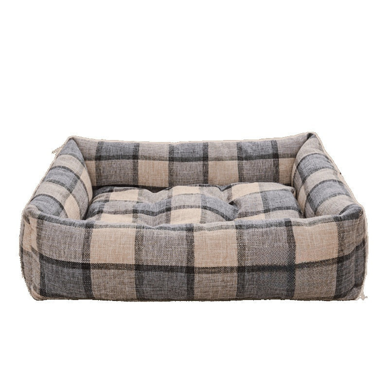 Washable cotton dog bed in plaid, product detail photo
