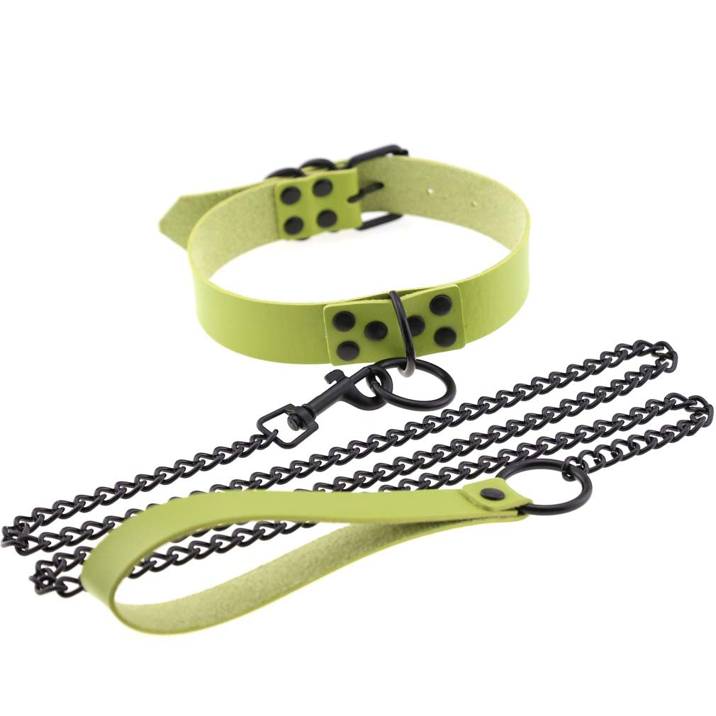 PU leather dog collar and lead set with chain detail, product image 8