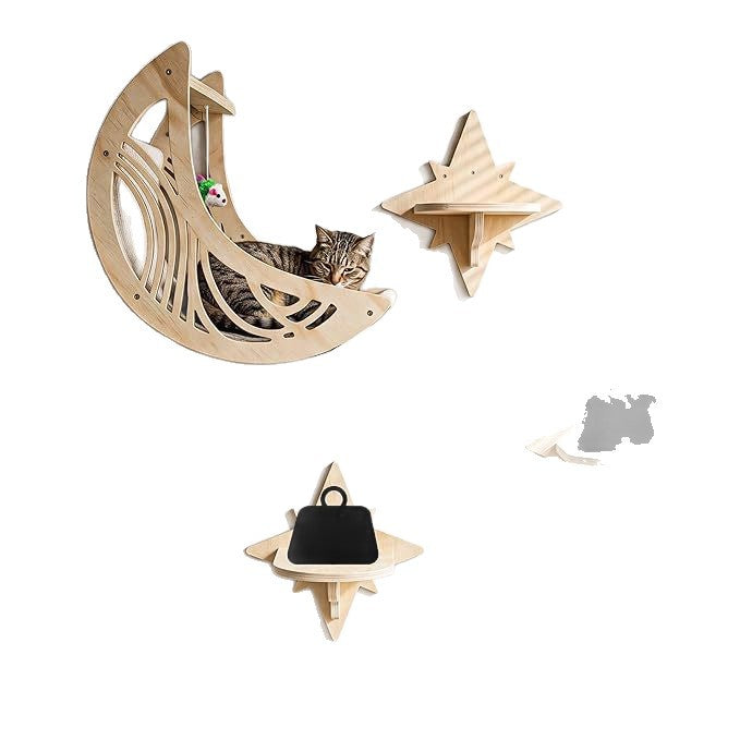 Wooden wall-mounted cat moon bed and star platforms, detail photo 4