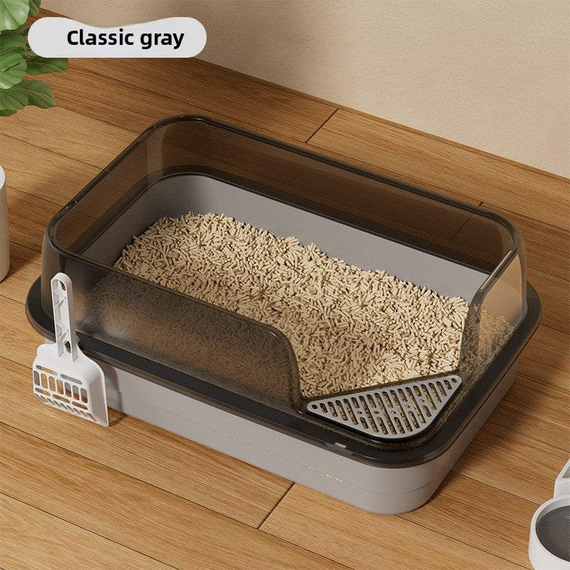 Semi-Enclosed Cat Litter Box for Large Cats, Anti-Splash Design
