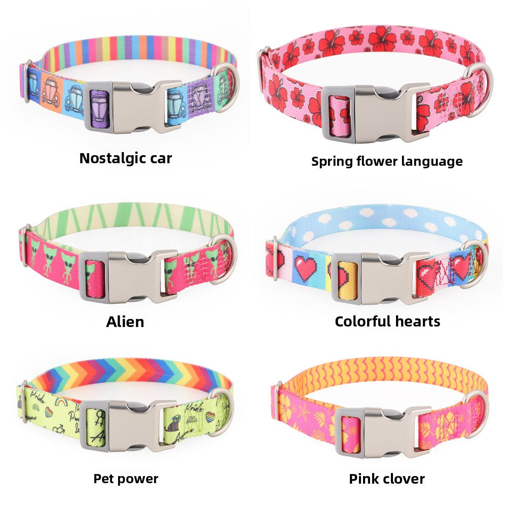 Printed nylon dog collar with colourful pattern, product image 5