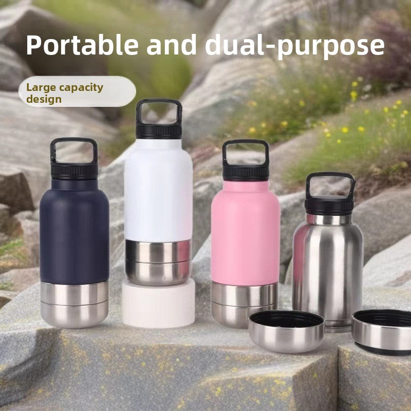 3-in-1 Portable Insulated Pet Water Bottle and Double-Layer Bowl, 32oz Stainless Steel