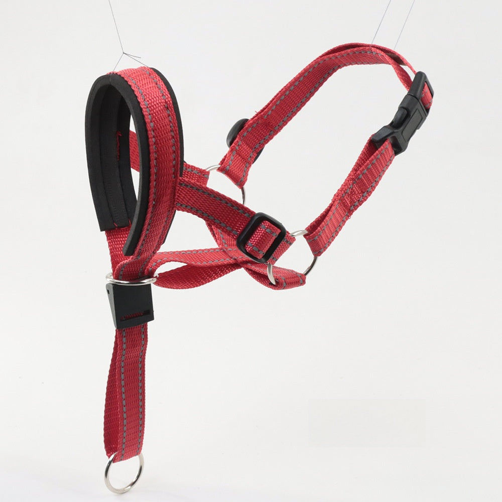 Breathable dog muzzles shown in blue, red and black