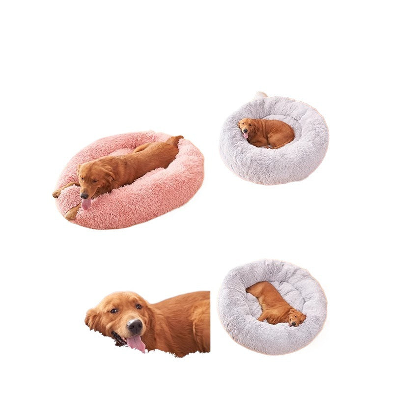 Grey round winter dog bed with matching fleece blanket, photo 5