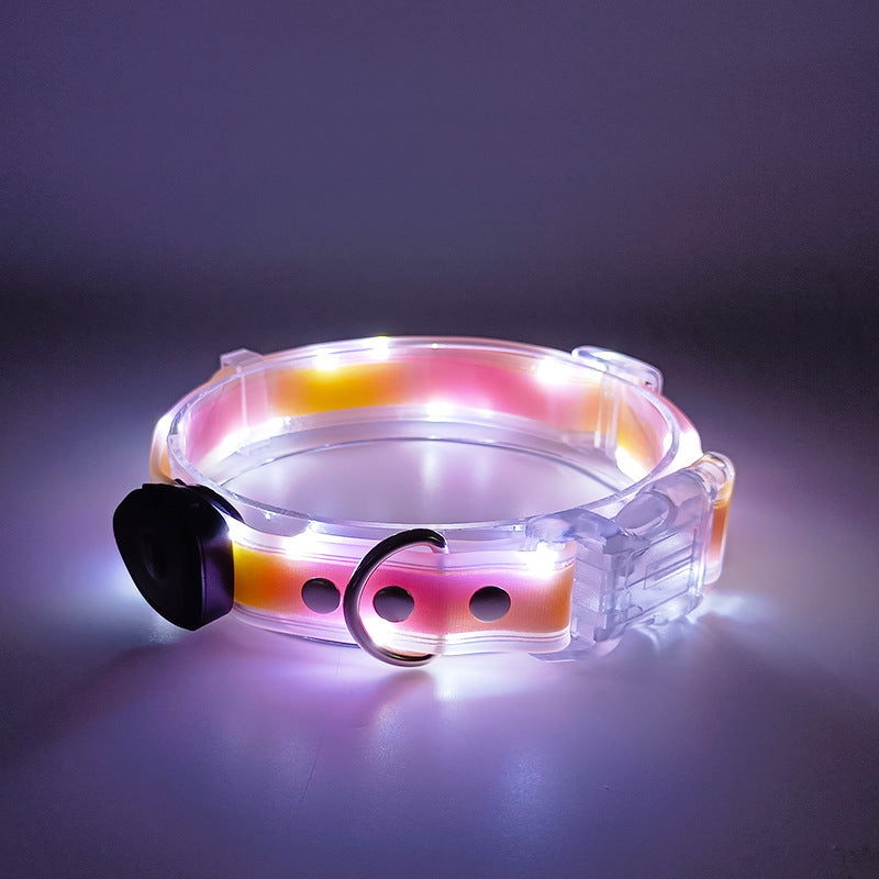 USB rechargeable LED dog collar and lead in Yellow Collar Style B, front view