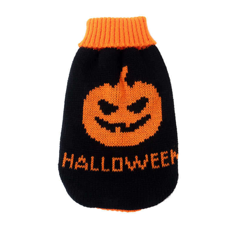 Christmas and Halloween knitted dog jumper in Christmas Text, showing size and shape