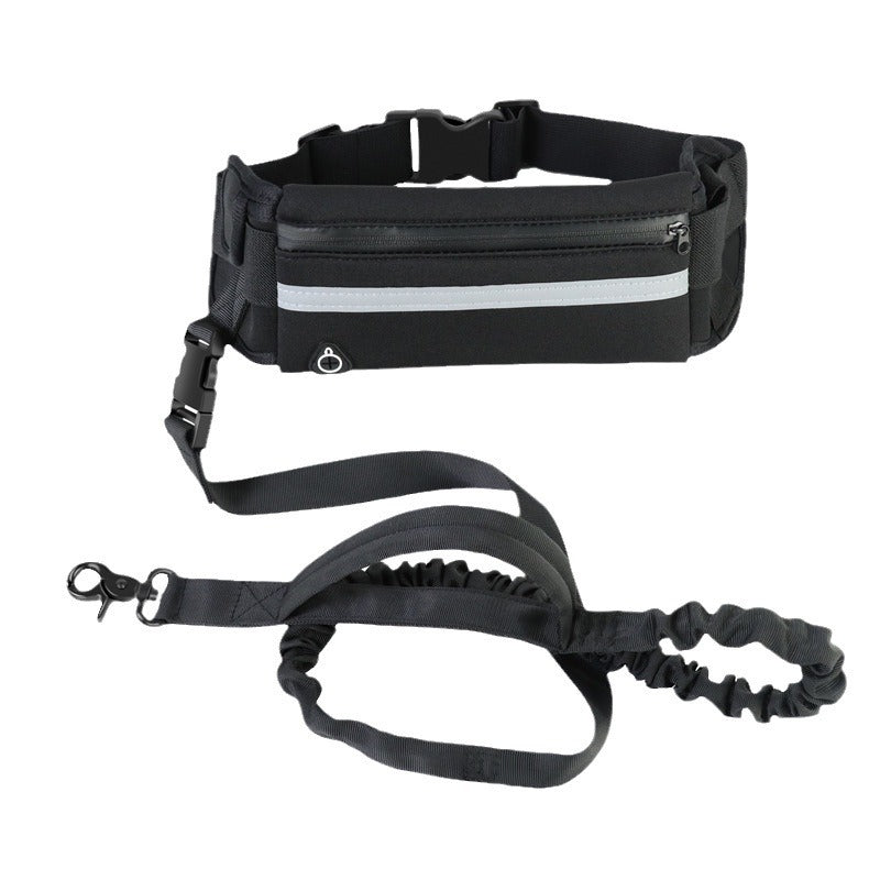 Hands free reflective waist belt dog lead in blue
