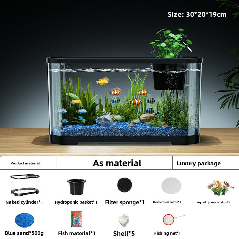 Small desktop plastic fish tank with clear cover and air pump, view 15