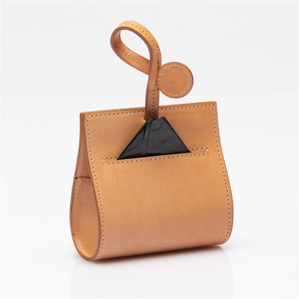 Round faux leather poo bag dispenser with clip, product image 2