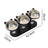 Black raised feeding station holding three pet bowls