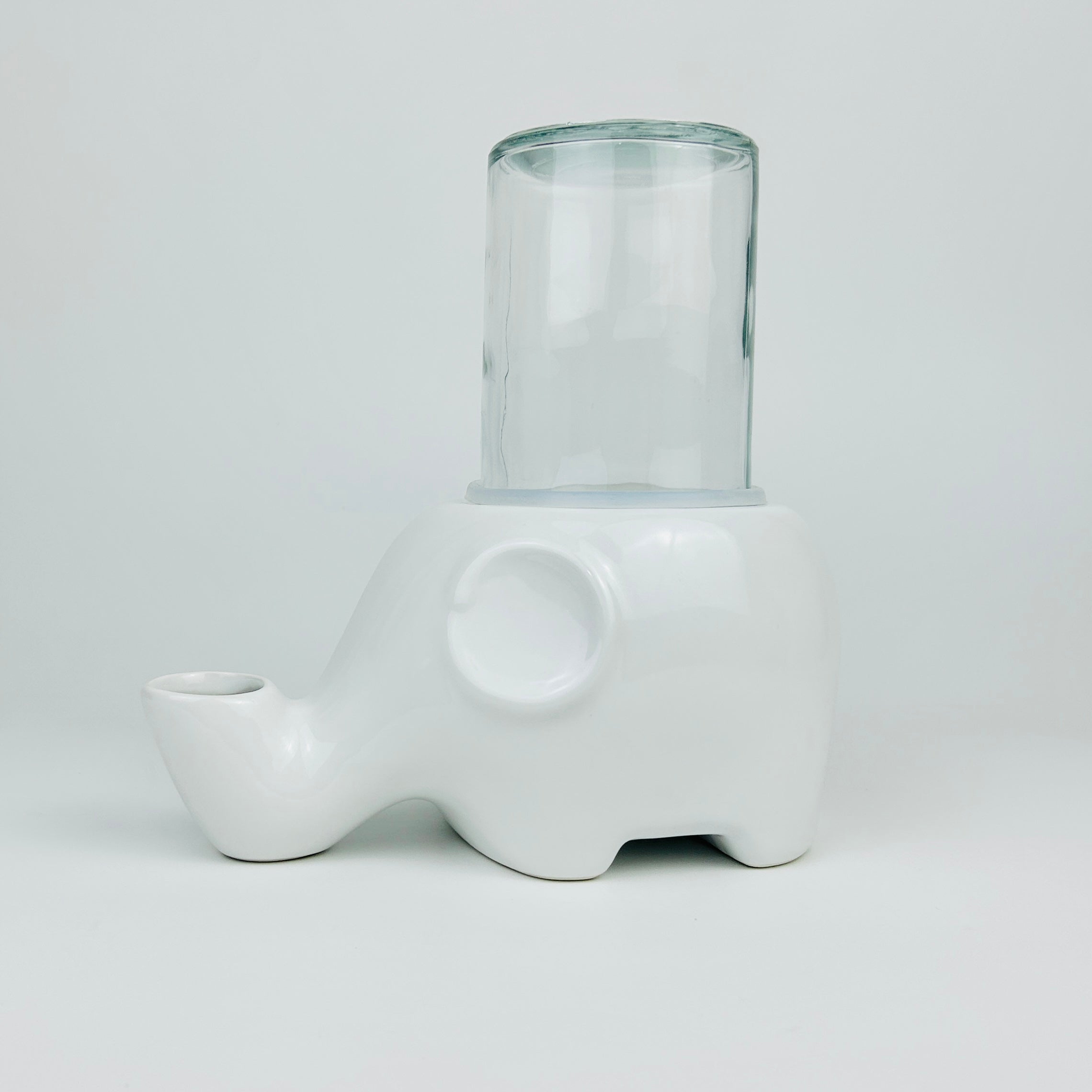Ceramic Elephant Gravity Cat Drinking Fountain with Glass Bottle and Silicone Ring