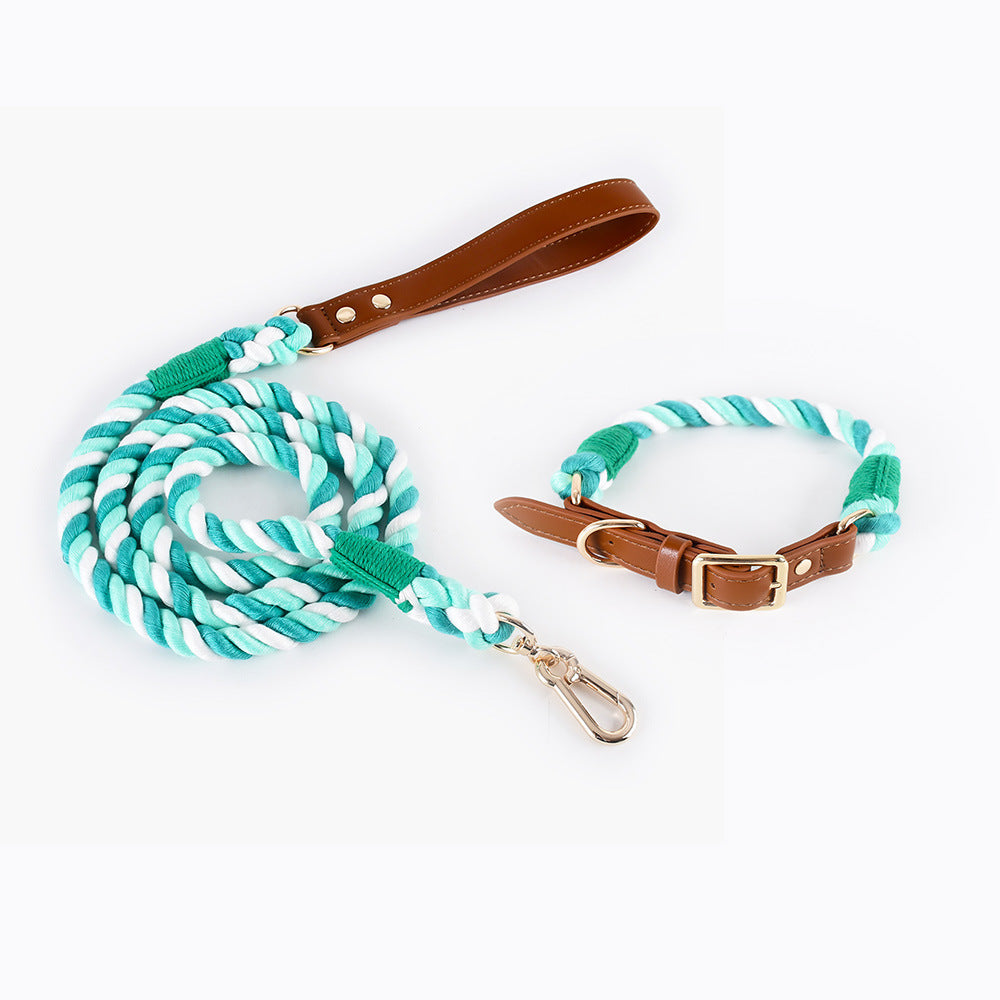 Braided cotton rope dog lead or collar in 25 colour options