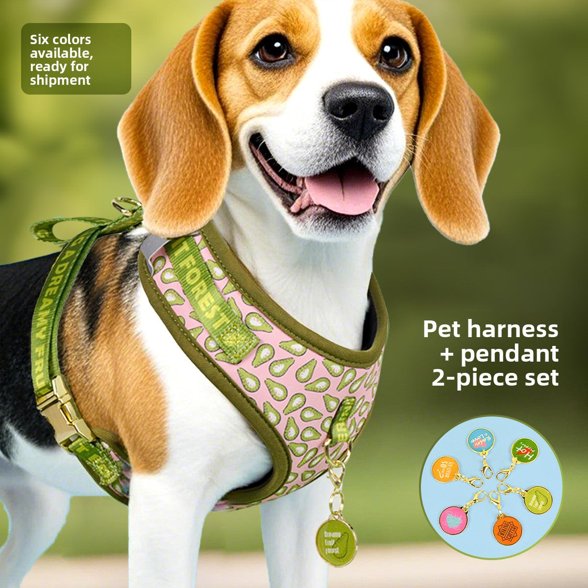 Patterned dog harness with ID tag in purple heart print, product image 2