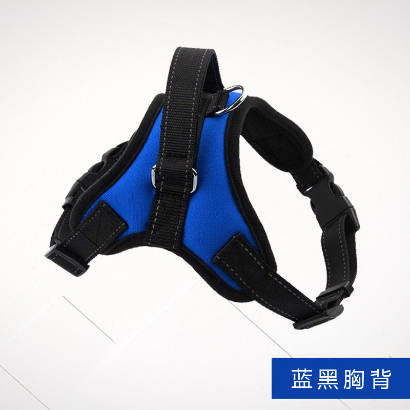 Padded cloth dog harness with Union Jack design, in a home setting