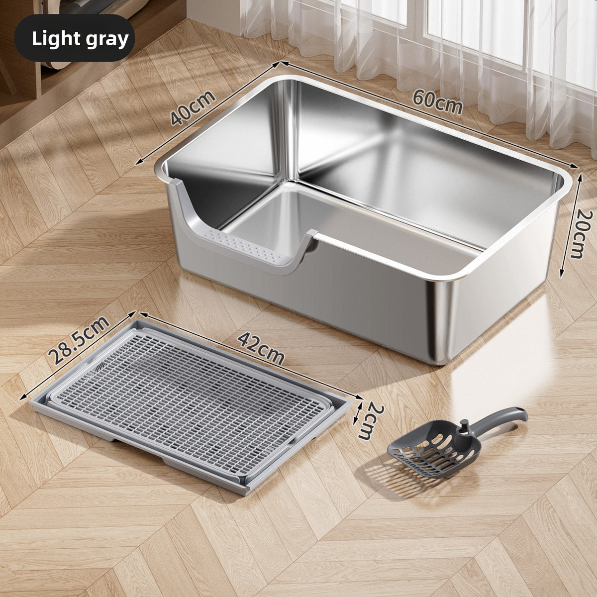 Stainless Steel Cat Litter Box, Front or Side Opening Anti-Splash