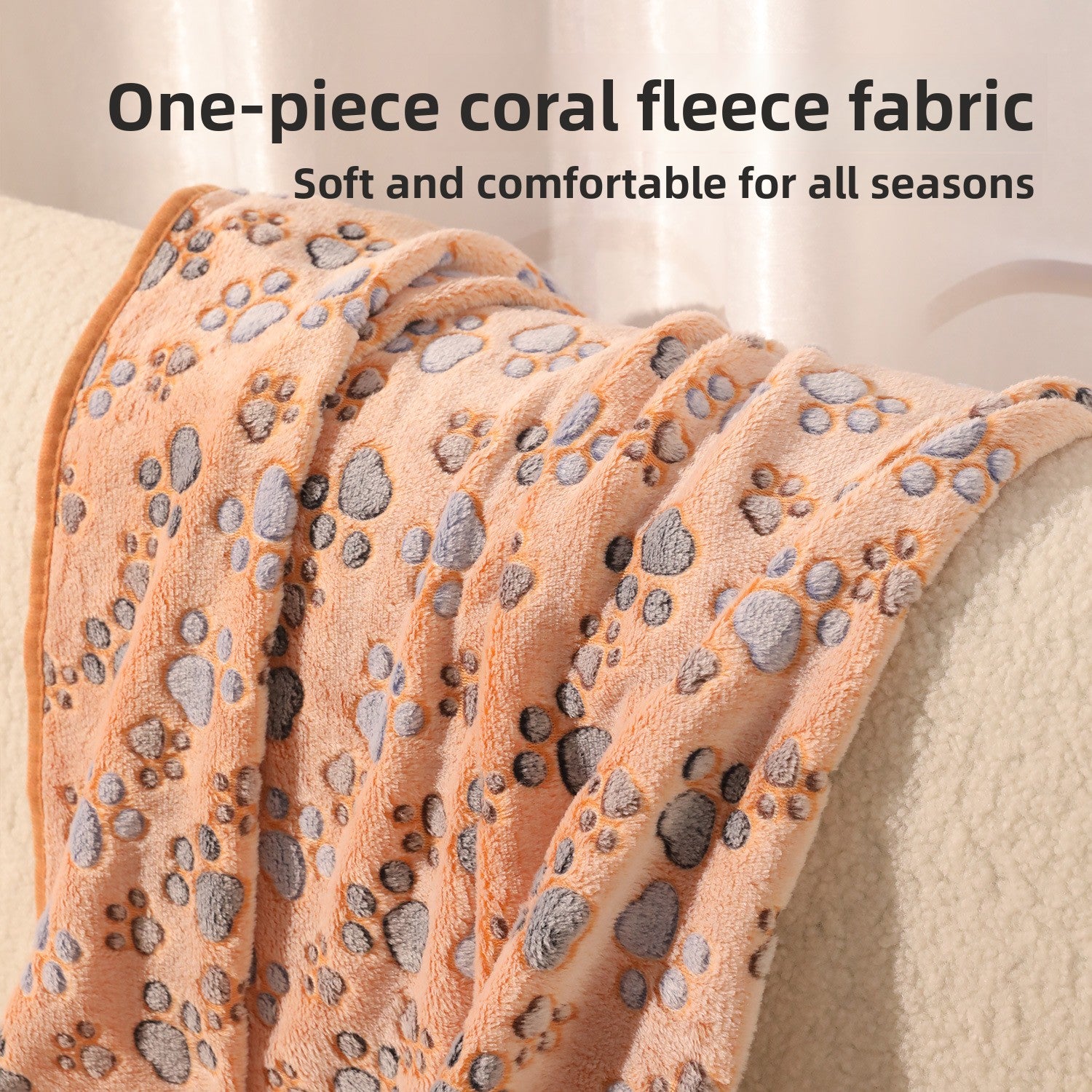 Soft coral fleece dog blanket mat with heart pattern on the floor, photo 2