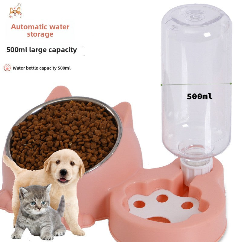 Blue double pet food bowl with water dispenser, view 2