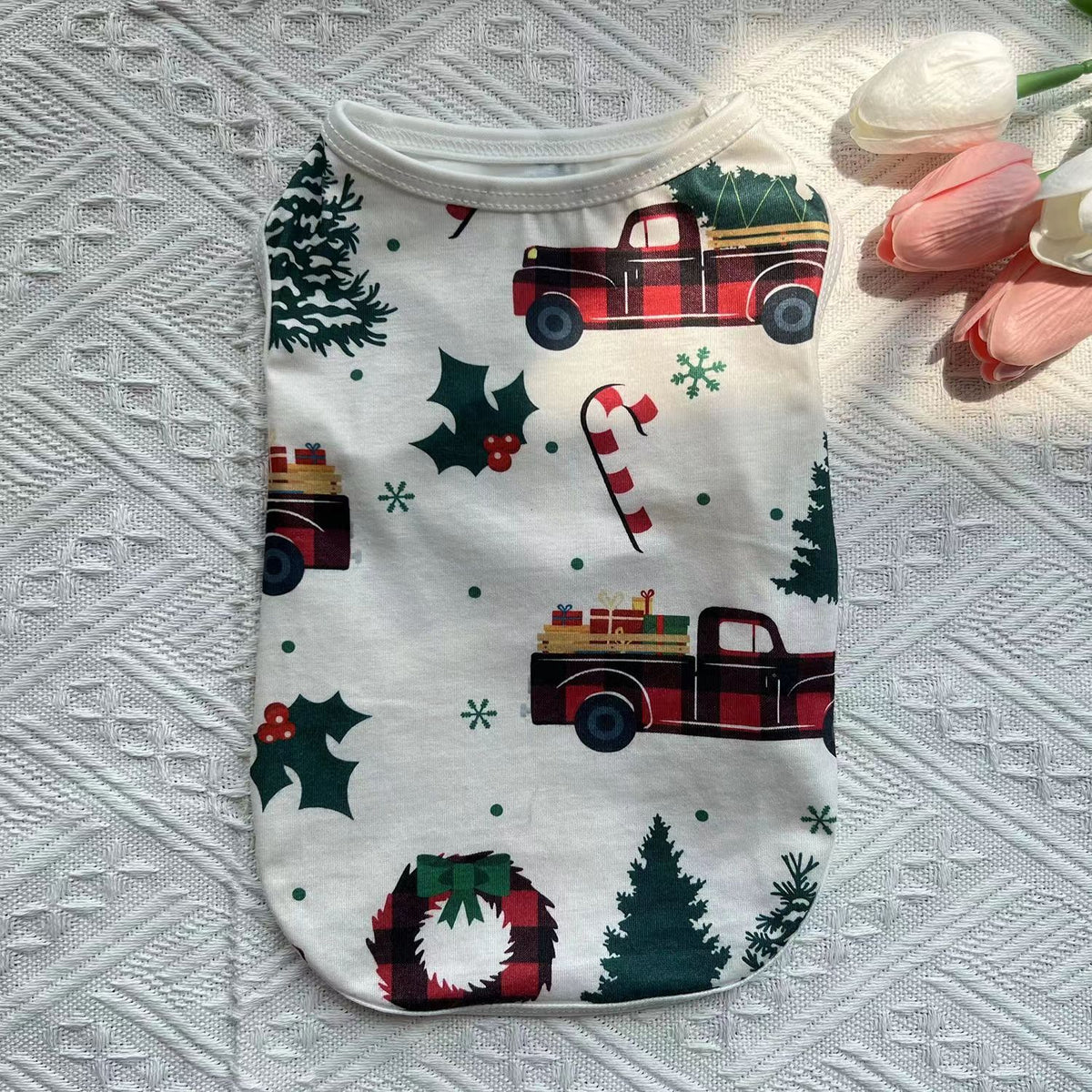 Lightweight Christmas dog vest in breathable polyester in Grey Christmas, side view