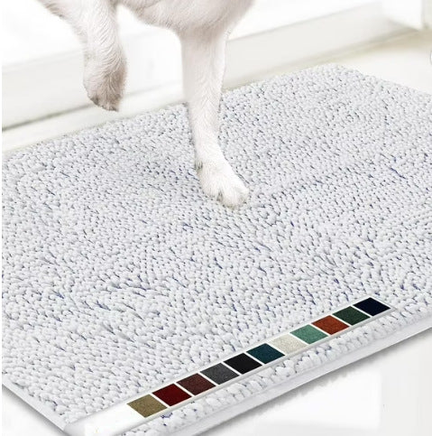Absorbent chenille pet mat with non-slip base in grey, photo 17