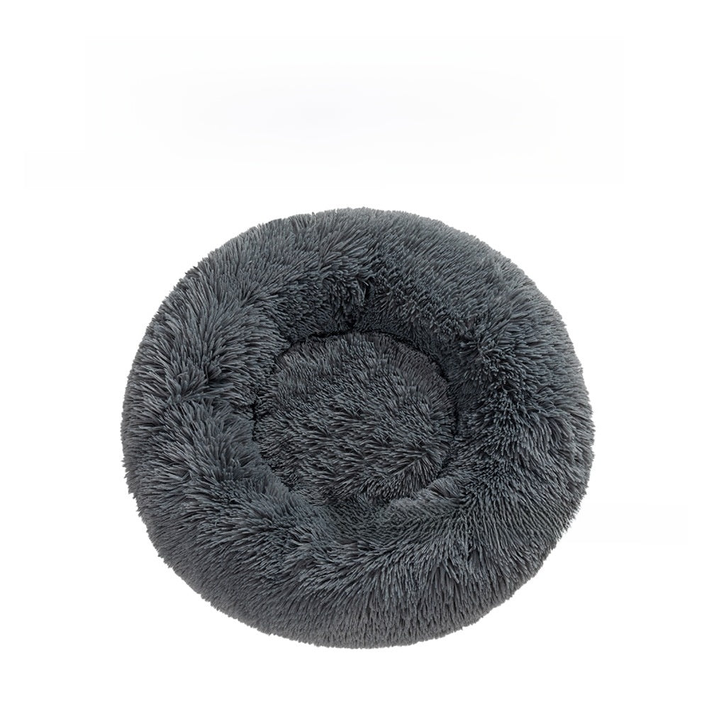 Non slip round long plush donut dog bed, view 9