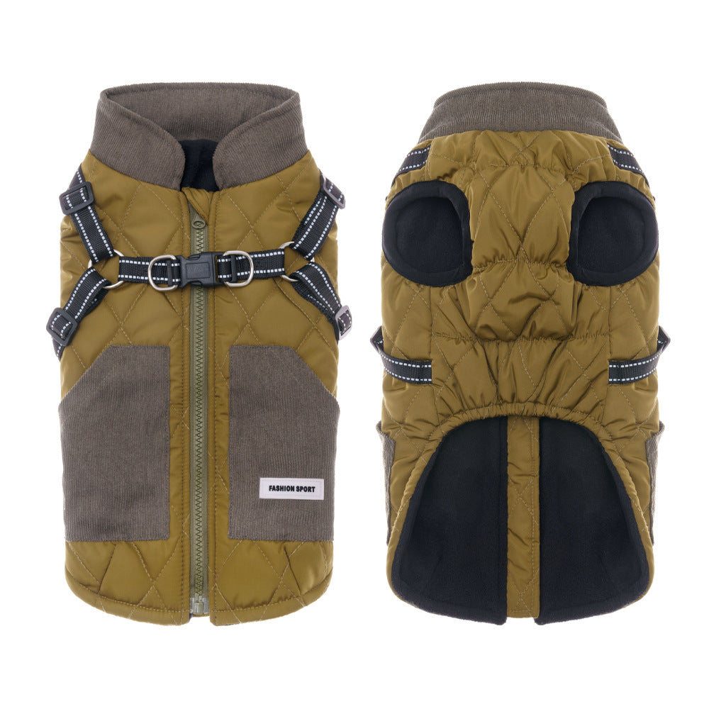 Fleece lined two-leg dog jacket with reflective details in Khaki, material detail