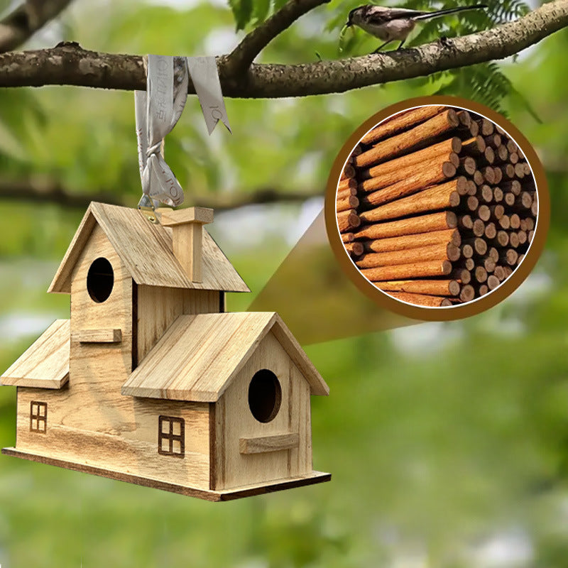 Natural wooden five hole bird nest box house, view 2