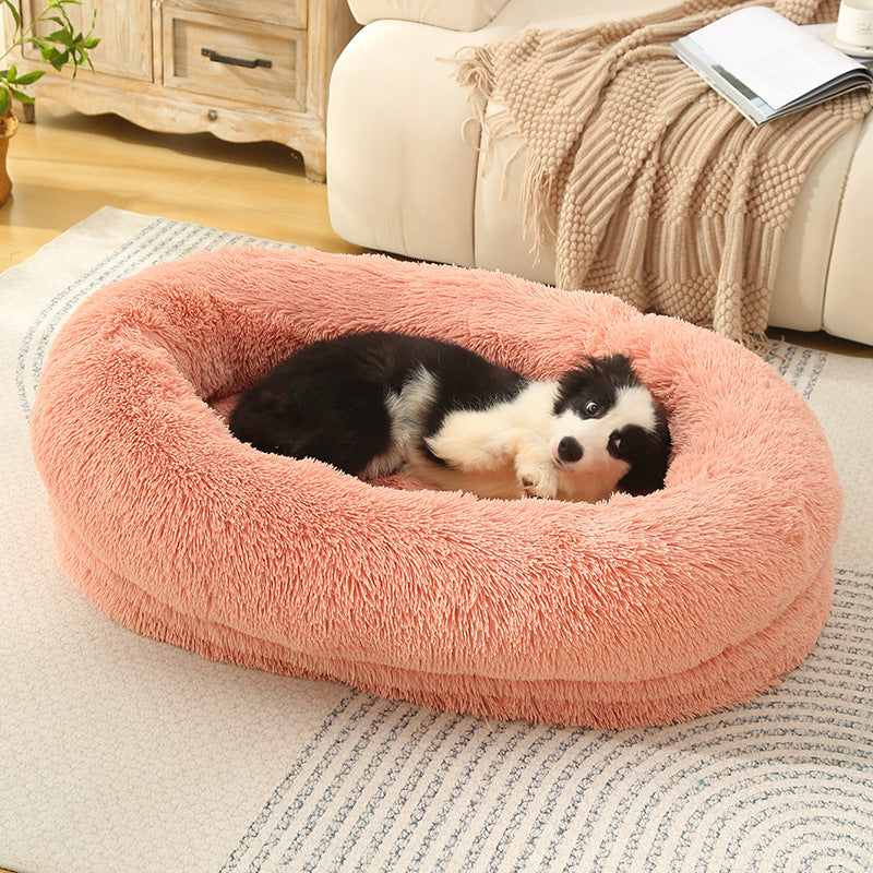 Raised edge cotton dog bed with curved sides and soft cushion, photo 4