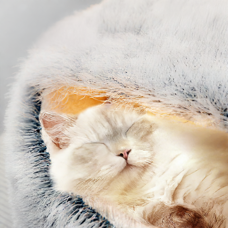 Grey semi enclosed long pile velvet cat bed, view 3