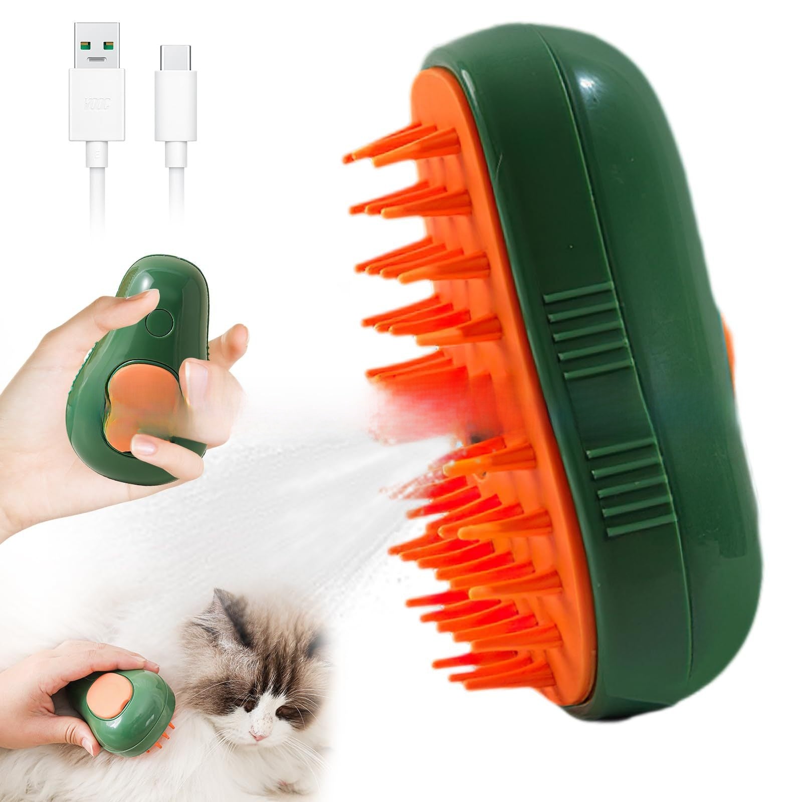 Electric Steam Cat Brush, 3-in-1 Detangling and Deshedding