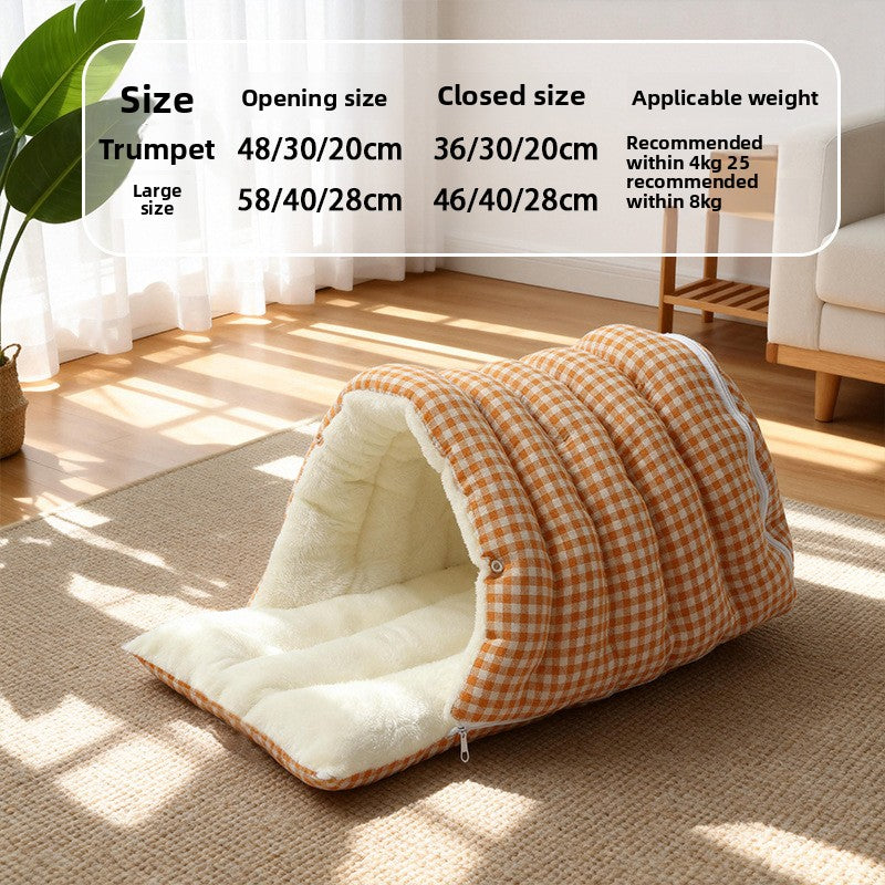 Flannel sleeping bag cat bed with enclosed design, photo 19 of 33