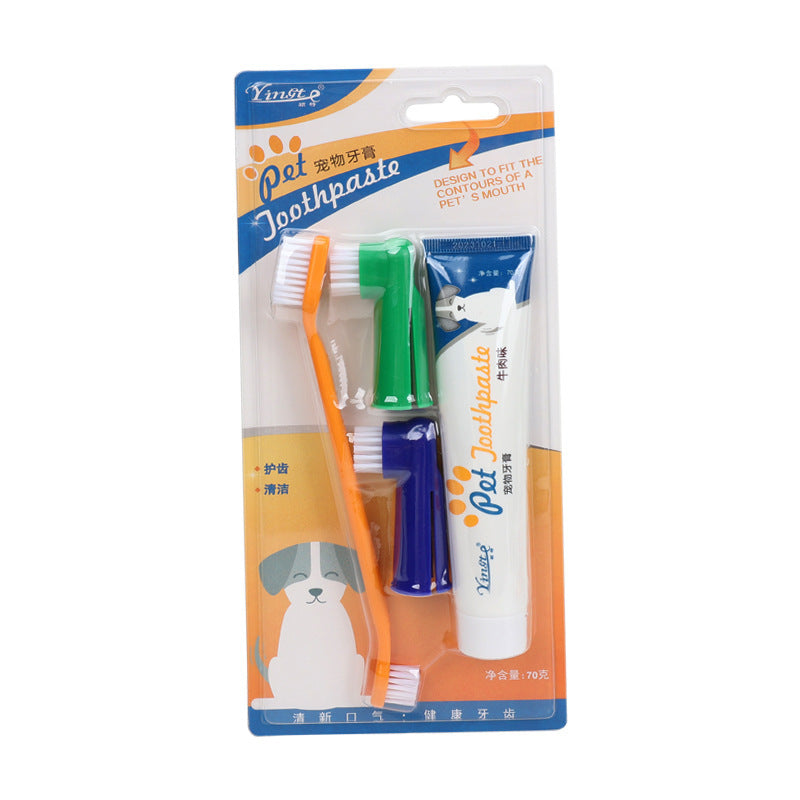 Pet Finger Toothbrush and Toothpaste Set, Vanilla or Beef Flavour