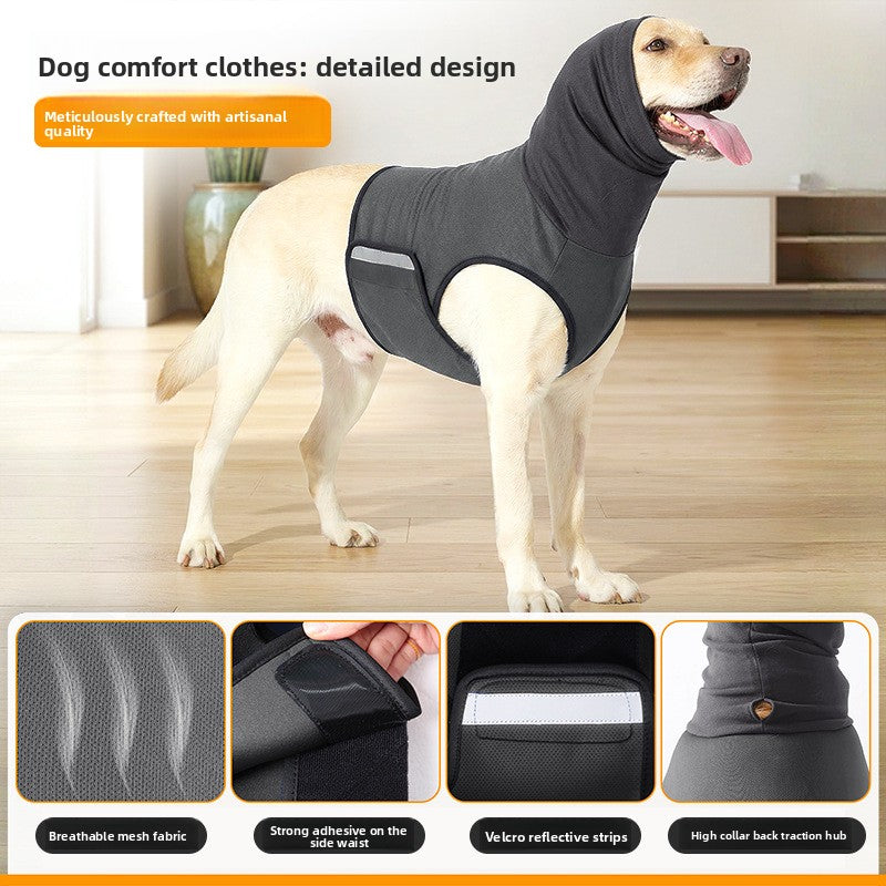 Snug fit dark grey dog wrap vest with ear hood, product image 1