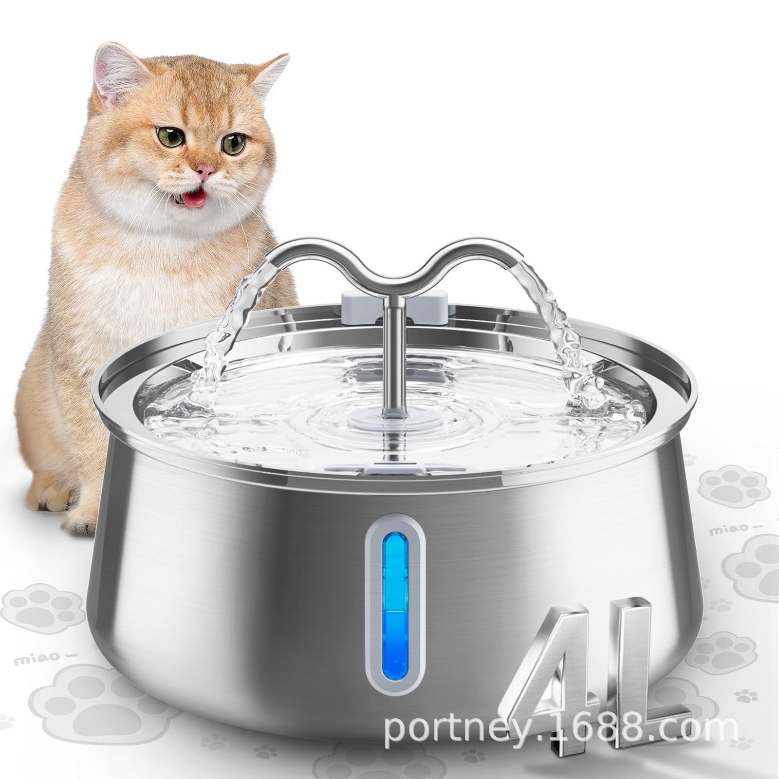 Stainless Steel Pet Water Fountain with Silent Pump and Filter for Cats and Dogs