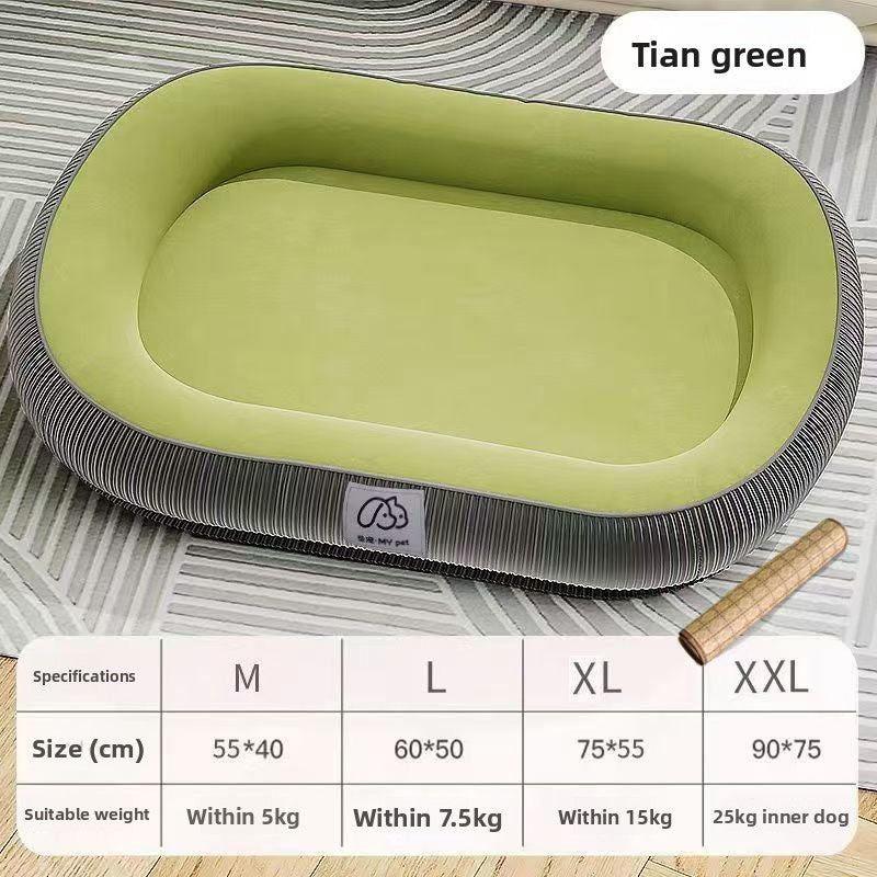 Thick tear-resistant pet bed with cool mat option, close-up detail view