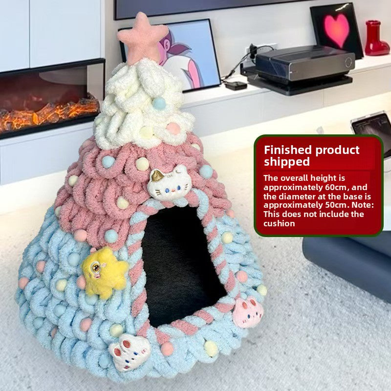 Felt tapered Christmas tree cat nest with hanging toy ball, product image 8