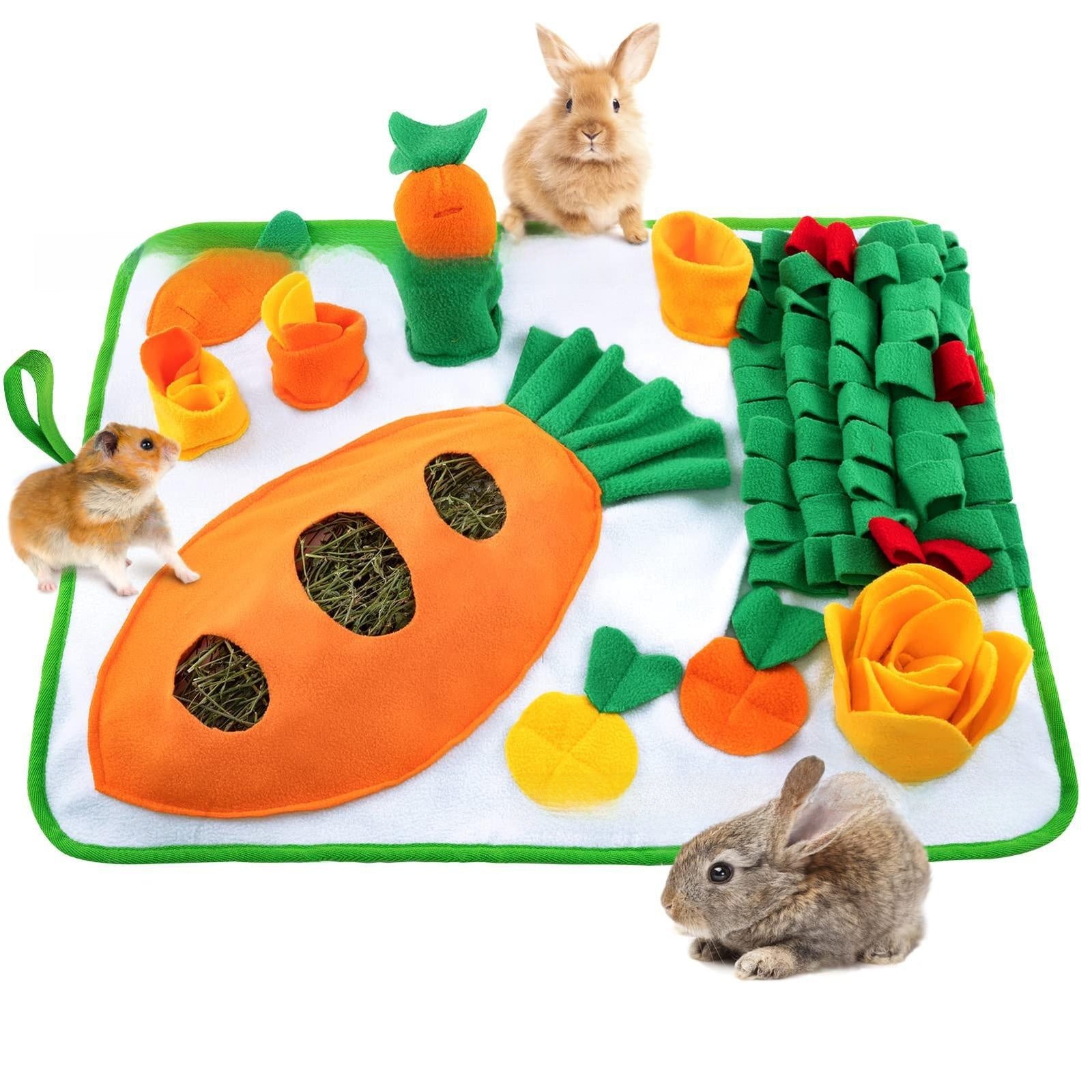 Rabbit foraging mat with hidden carrot toys for small pets, view 3