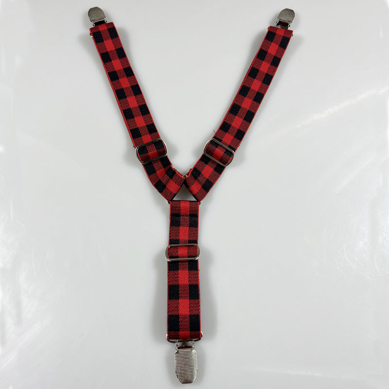 Adjustable elastic dog diaper suspender strap in plaid pattern, view 21