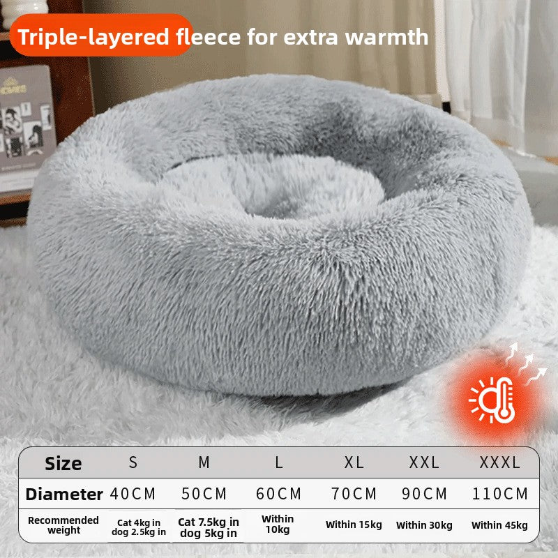 Grey round winter dog bed with matching fleece blanket, photo 26