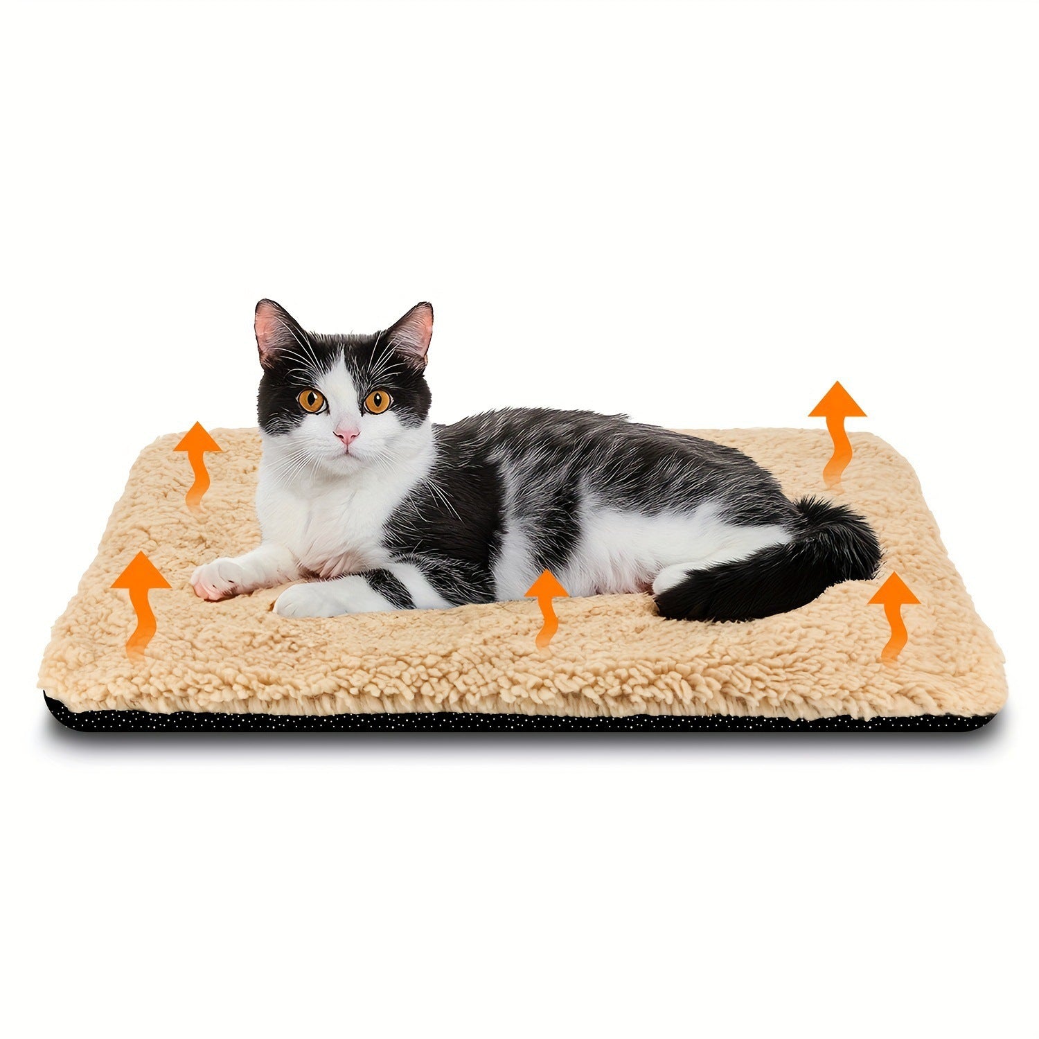 Dog resting on a white thick pet bed mat outdoors