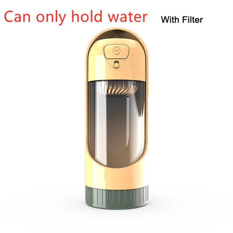 Portable Dog Water Bottle, 300ml Travel Bottle with Built-In Bowl and Filter Options