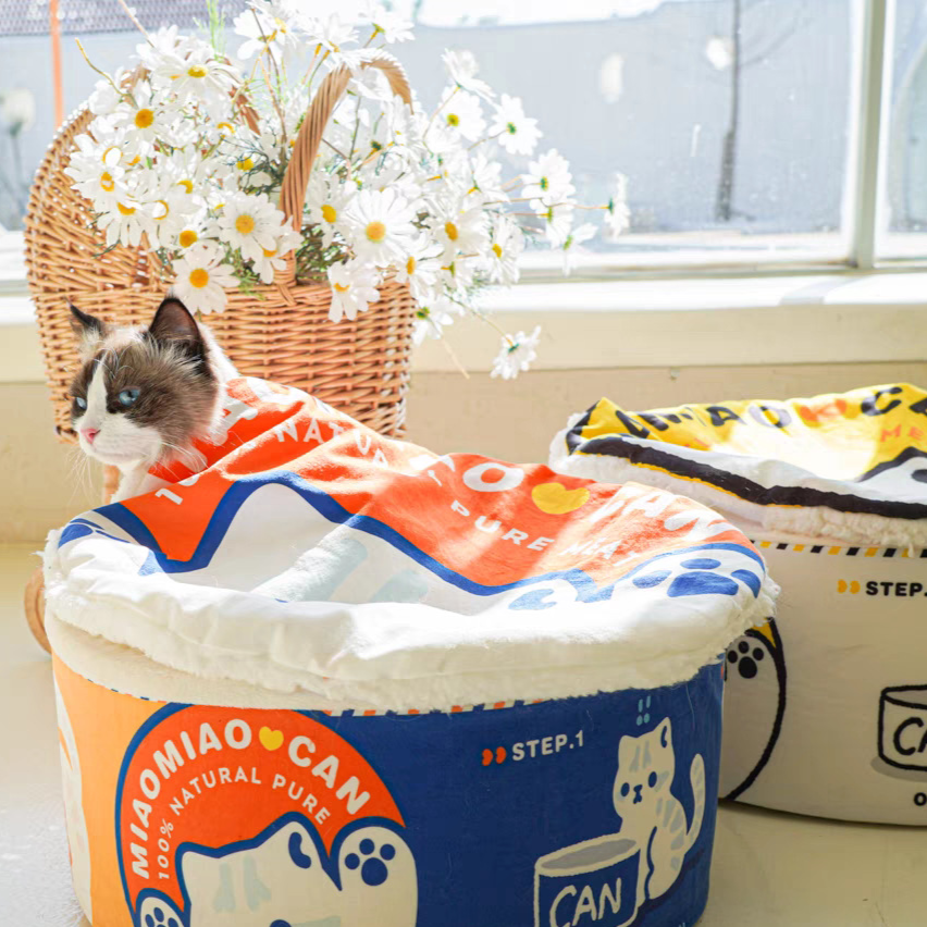Novelty popcorn box shaped plush cat bed, product image 2