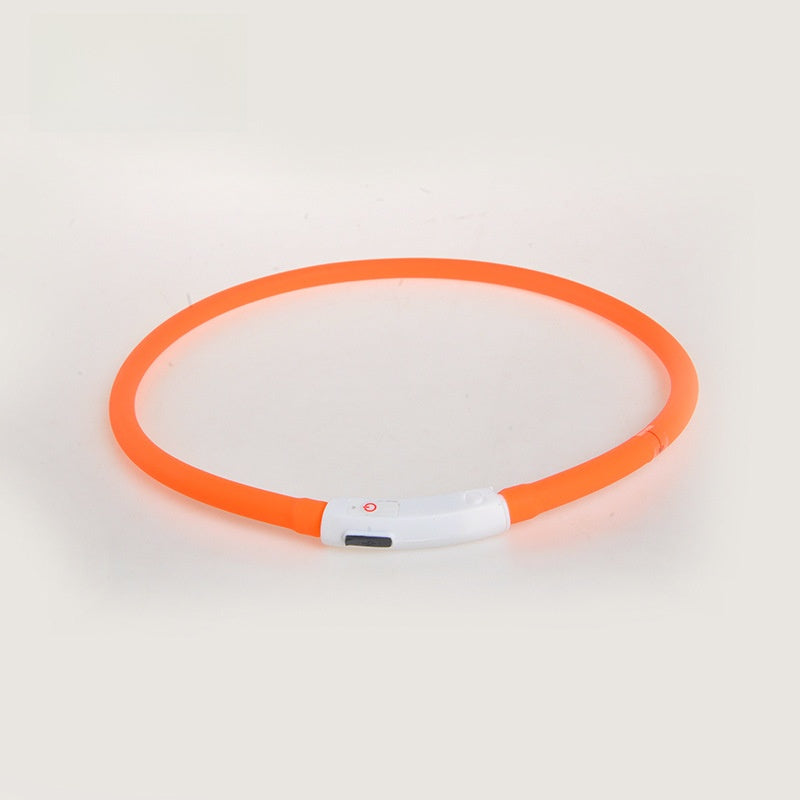 Rechargeable LED silicone dog collar in Yellow, showing size and shape