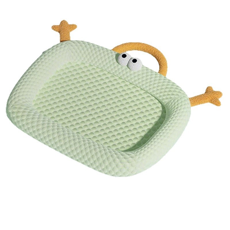 Gel cooling mat for dogs in blue on the floor
