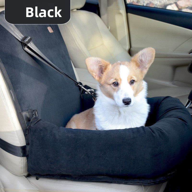 Removable dog car seat cushion in blue stripe cotton linen