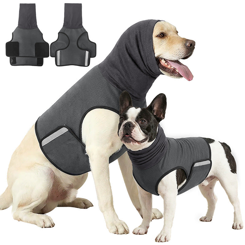Snug fit dark grey dog wrap vest with ear hood, product image 10
